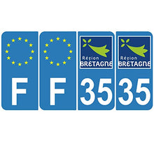 Supstick 4 Stickers Autocollants Plaques Immatriculation Auto Dept 35 Bretagne Bleu Clair Angles Arrondis