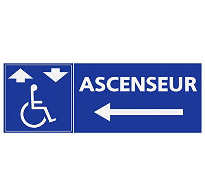 Panneau Rigide Handicapé - Personne à mobilité réduite Ascenseur handicapé flèche Gauche Format rectangulaire 24x8cm épaisseur 3mm m