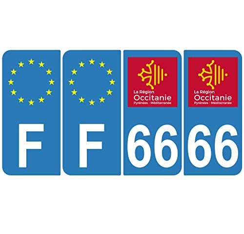 Supstick 4 Stickers Autocollants Plaques Immatriculation Auto Dept 66 Occitanie Bleu Clair Angles Arrondis