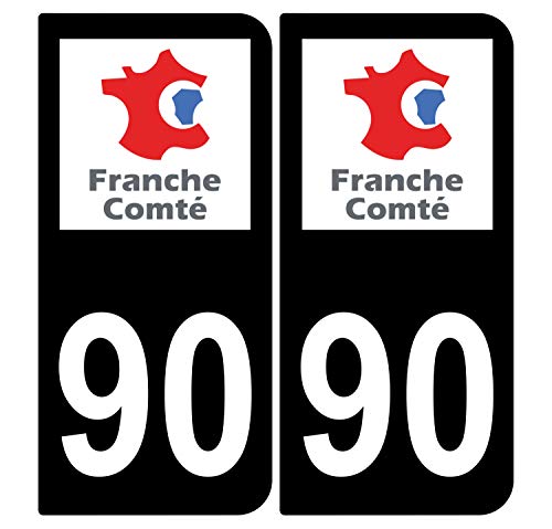 Supstick 2 Stickers Autocollants Plaques Immatriculation Auto Dept 90 Franche Comté Noir Angles Arrondis