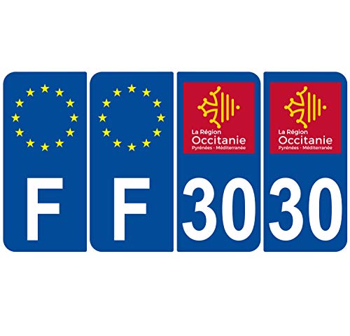 Supstick 4 Stickers Autocollants Plaques Immatriculation Auto Dept 30 Occitanie Bleu Foncé Angles Arrondis