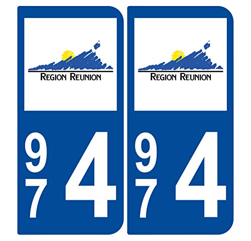 Supstick 2 Stickers Autocollants Plaques Immatriculation Auto Dept 974 Réunion Bleu Foncé Angles Arrondis