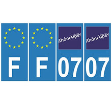 Supstick 4 Stickers Autocollants Plaques Immatriculation Auto Dept 07 Rhône Alpes Bleu Clair Angles Carrés