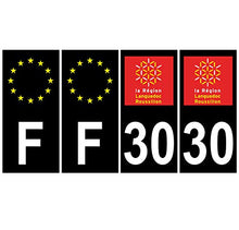 Supstick 4 Stickers Autocollants Plaques Immatriculation Auto Dept 30 Languedoc Roussillon Noir Angles Carrés