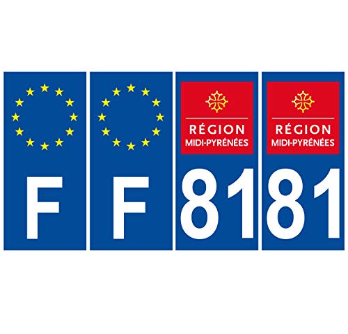 Supstick 4 Stickers Autocollants Plaques Immatriculation Auto Dept 81 Midi Pyrénées Bleu Foncé Angles Carrés