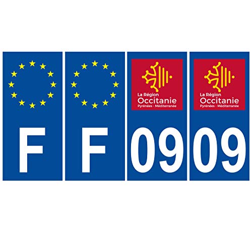 Supstick 4 Stickers Autocollants Plaques Immatriculation Auto Dept 09 Occitanie Bleu Foncé Angles Carrés