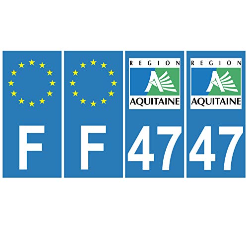 Supstick 4 Stickers Autocollants Plaques Immatriculation Auto Dept 47 Aquitaine Bleu Clair Angles Carrés