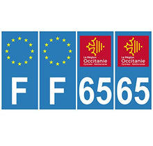 Supstick 4 Stickers Autocollants Plaques Immatriculation Auto Dept 65 Occitanie Bleu Clair Angles Carrés