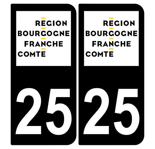 Supstick 2 Stickers Autocollants Plaques Immatriculation Auto Dept 25 Bourgogne Franche Comté Noir Angles Arrondis