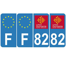 Supstick 4 Stickers Autocollants Plaques Immatriculation Auto Dept 82 Occitanie Bleu Clair Angles Arrondis