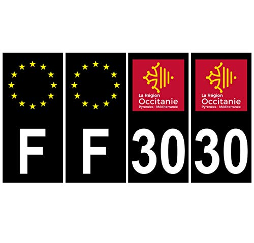 Supstick 4 Stickers Autocollants Plaques Immatriculation Auto Dept 30 Occitanie Noir Angles Carrés