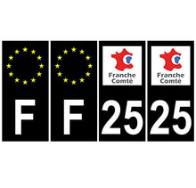 Supstick 4 Stickers Autocollants Plaques Immatriculation Auto Dept 25 Franche Comté Noir Angles Carrés