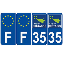 Supstick 4 Stickers Autocollants Plaques Immatriculation Auto Dept 35 Bretagne Bleu Foncé Angles Arrondis