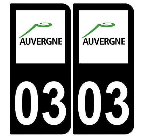 Supstick 2 Stickers Autocollants Plaques Immatriculation Auto Dept 03 Auvergne Noir Angles Arrondis