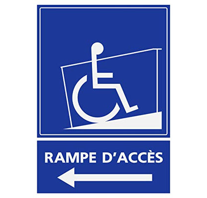 Panneau Rigide Handicapé - Personne à mobilité réduite Rampe d’accès flèche vers la Gauche 9x12cm épaisseur 3mm
