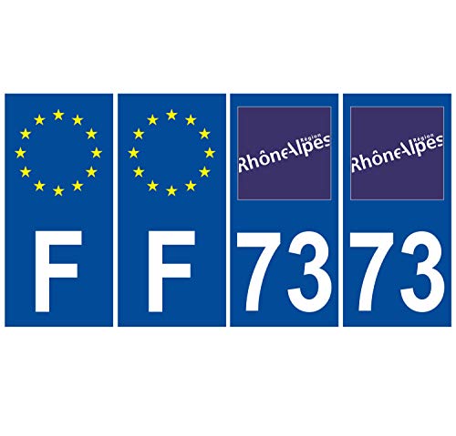 Supstick 4 Stickers Autocollants Plaques Immatriculation Auto Dept 73 Rhône Alpes Bleu Foncé Angles Carrés