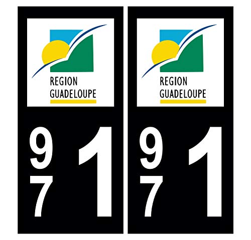 Supstick 2 Stickers Autocollants Plaques Immatriculation Auto Dept 971 Guadeloupe Noir Angles Arrondis