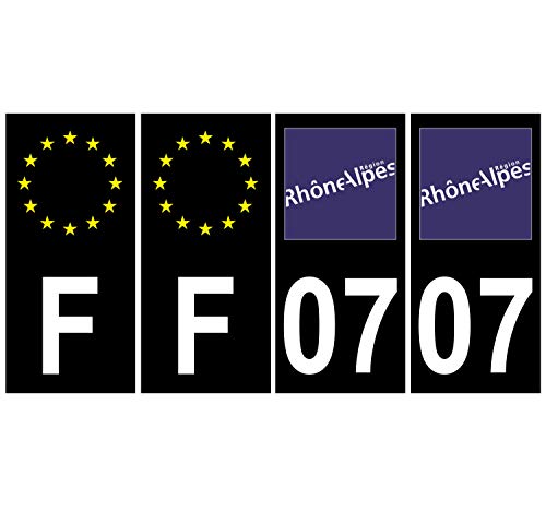 Supstick 4 Stickers Autocollants Plaques Immatriculation Auto Dept 07 Rhône Alpes Noir Angles Carrés