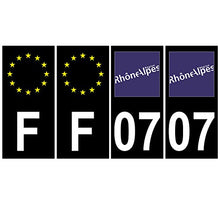 Supstick 4 Stickers Autocollants Plaques Immatriculation Auto Dept 07 Rhône Alpes Noir Angles Carrés