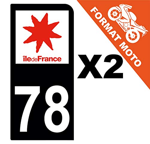 Supstick 2 Stickers Autocollants Plaques Immatriculation Moto Dept 78 Ile de France Noir 1 Angle Arrondi