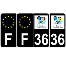 Supstick 4 Stickers Autocollants Plaques Immatriculation Auto Dept 36 Centre Val de Loire Noir Angles Arrondis