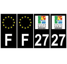 Supstick 4 Stickers Autocollants Plaques Immatriculation Auto Dept 27 Haute Normandie Noir Angles Carrés