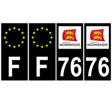 Supstick 4 Stickers Autocollants Plaques Immatriculation Auto Dept 76 Normandie Noir Angles Carrés
