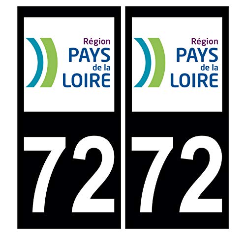 Supstick 2 Stickers Autocollants Plaques Immatriculation Auto Dept 72 Pays de la Loire Noir Angles Carrés