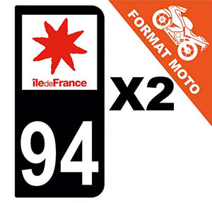 Supstick 2 Stickers Autocollants Plaques Immatriculation Moto Dept 94 Ile de France Noir 2 Angles Arrondis
