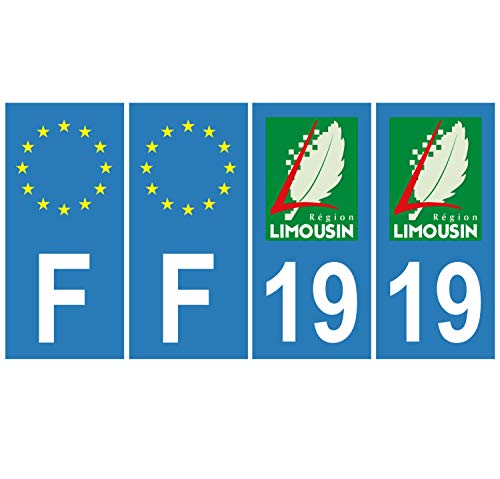 Supstick 4 Stickers Autocollants Plaques Immatriculation Auto Dept 19 Limousin Bleu Clair Angles Carrés