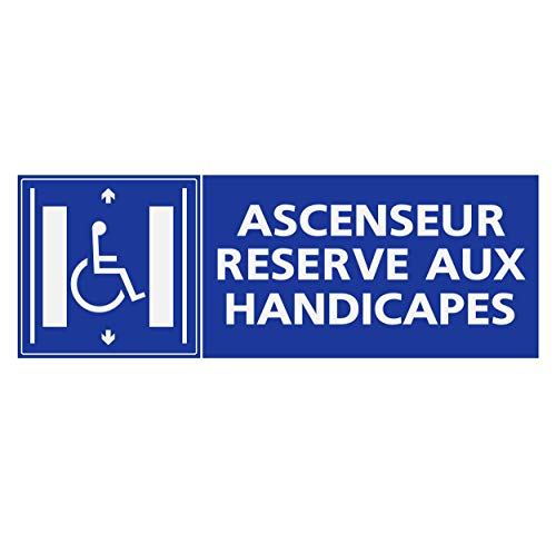 Supstick Autocollants Stickers Handicapé - Personne à mobilité réduite Ascenseur réservé aux handicapés Format rectangulaire 10x30cm