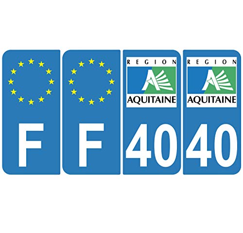Supstick 4 Stickers Autocollants Plaques Immatriculation Auto Dept 40 Aquitaine Bleu Clair Angles Arrondis