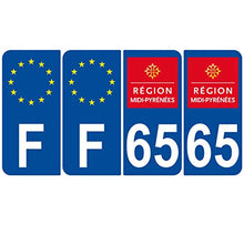 Supstick 4 Stickers Autocollants Plaques Immatriculation Auto Dept 65 Midi Pyrénées Bleu Foncé Angles Arrondis