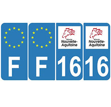 Supstick 4 Stickers Autocollants Plaques Immatriculation Auto Dept 16 Nouvelle Aquitaine Bleu Clair Angles Arrondis