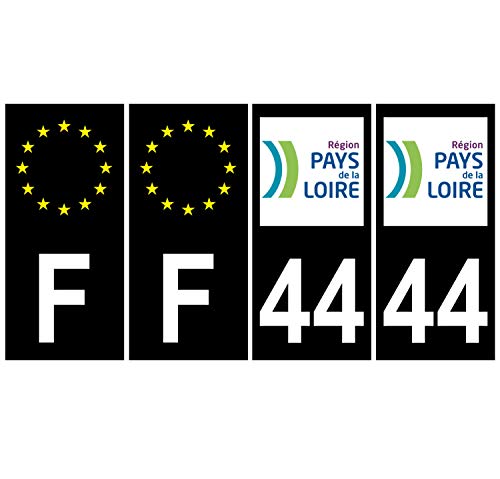 Supstick 4 Stickers Autocollants Plaques Immatriculation Auto Dept 44 Pays de la Loire Noir Angles Carrés