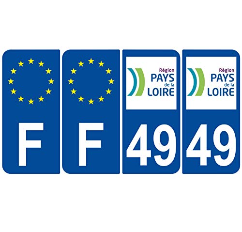 Supstick 4 Stickers Autocollants Plaques Immatriculation Auto Dept 49 Pays de la Loire Bleu Foncé Angles Arrondis