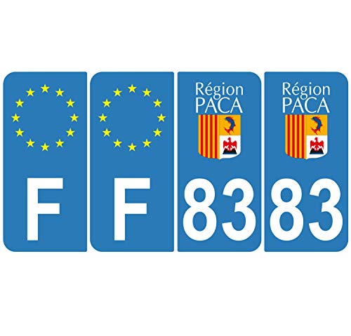 Supstick 4 Stickers Autocollants Plaques Immatriculation Auto Dept 83 Paca Bleu Clair Angles Arrondis