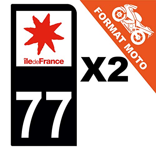 Supstick 2 Stickers Autocollants Plaques Immatriculation Moto Dept 77 Ile de France Noir 1 Angle Arrondi