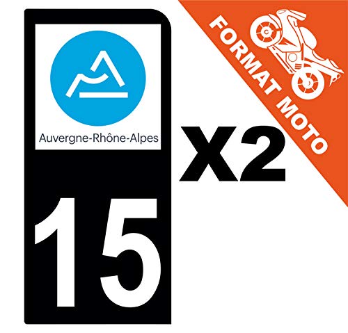 Supstick 2 Stickers Autocollants Plaques Immatriculation Moto Dept 15 Auvergne Rhône Alpes Noir 1 Angle Arrondi