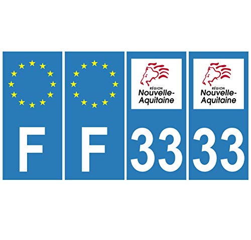 Supstick 4 Stickers Autocollants Plaques Immatriculation Auto Dept 33 Nouvelle Aquitaine Bleu Clair Angles Carrés
