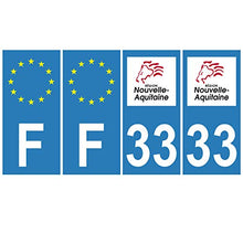 Supstick 4 Stickers Autocollants Plaques Immatriculation Auto Dept 33 Nouvelle Aquitaine Bleu Clair Angles Carrés