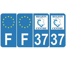 Supstick 4 Stickers Autocollants Plaques Immatriculation Auto Dept 37 Centre Bleu Clair Angles Arrondis