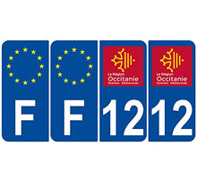 Supstick 4 Stickers Autocollants Plaques Immatriculation Auto Dept 12 Occitanie Bleu Foncé Angles Arrondis