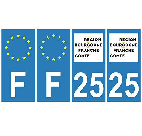 Supstick 4 Stickers Autocollants Plaques Immatriculation Auto Dept 25 Bourgogne Franche Comté Bleu Clair Angles Carrés
