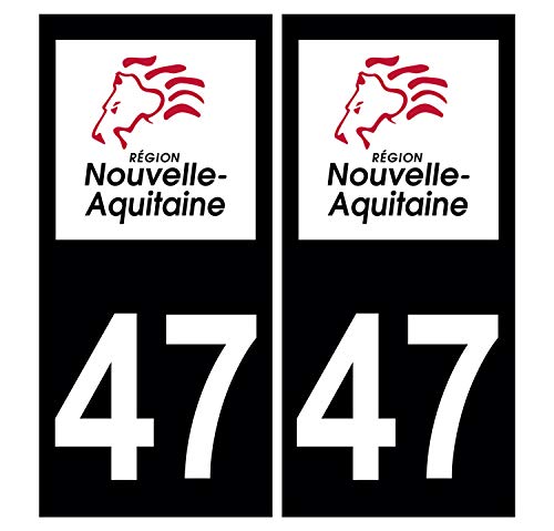 Supstick 2 Stickers Autocollants Plaques Immatriculation Auto Dept 47 Nouvelle Aquitaine Noir Angles Carrés