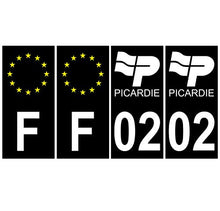 Supstick 4 Stickers Autocollants Plaques Immatriculation Auto Dept 02 Picardie Noir Angles Carrés
