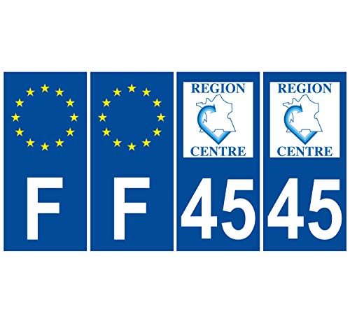 Supstick 4 Stickers Autocollants Plaques Immatriculation Auto Dept 45 Centre Bleu Foncé Angles Carrés