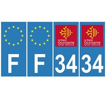 Supstick 4 Stickers Autocollants Plaques Immatriculation Auto Dept 34 Occitanie Bleu Clair Angles Carrés