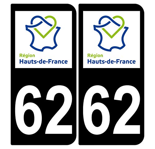 Supstick 2 Stickers Autocollants Plaques Immatriculation Auto Dept 62 Hauts de France Noir Angles Arrondis