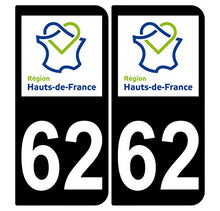 Supstick 2 Stickers Autocollants Plaques Immatriculation Auto Dept 62 Hauts de France Noir Angles Arrondis